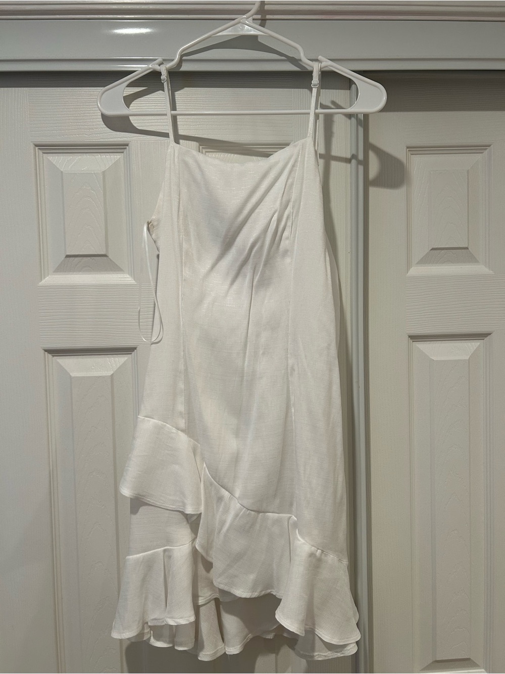 Francesca's Collections White Ruffle-Hem Mini Slip Dress